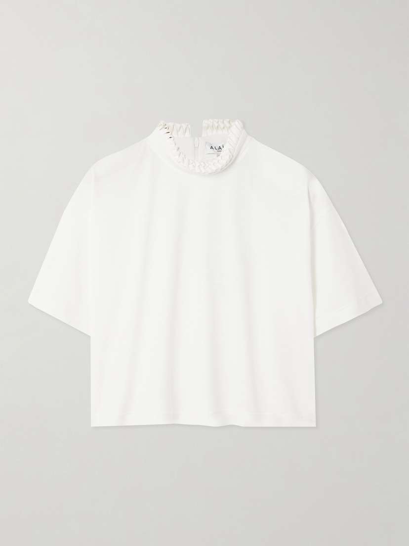 Alaïa Cropped Ruffled Cotton-jersey Turtleneck T-shirt