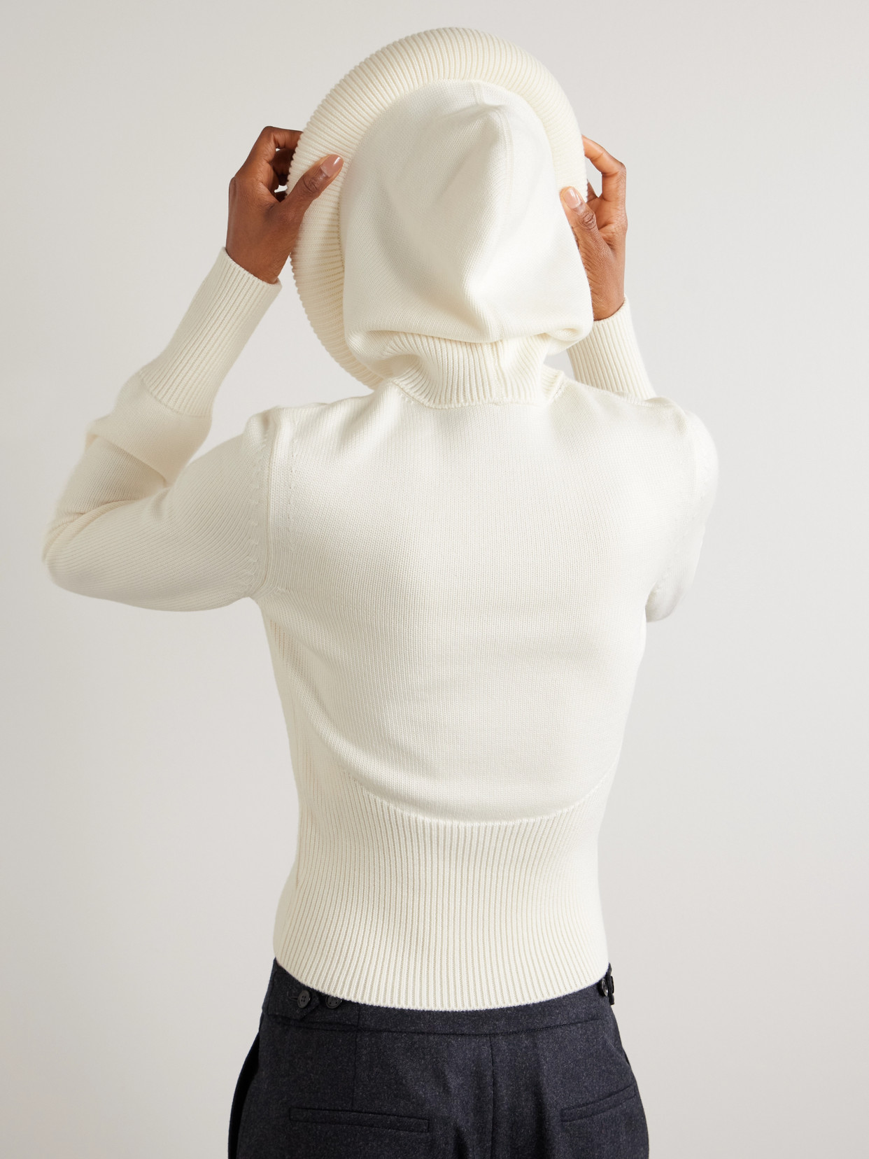 Alaïa Wool Hooded Sweater In White
