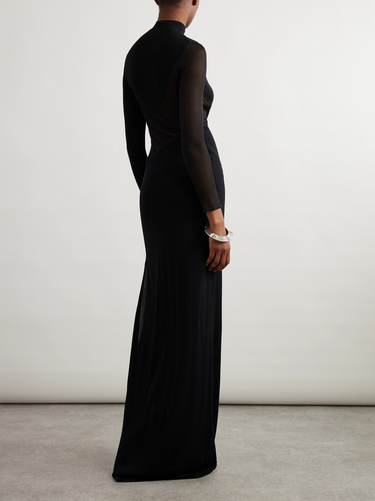Alaïa Silk Mesh-trimmed Crepe Gown In Black