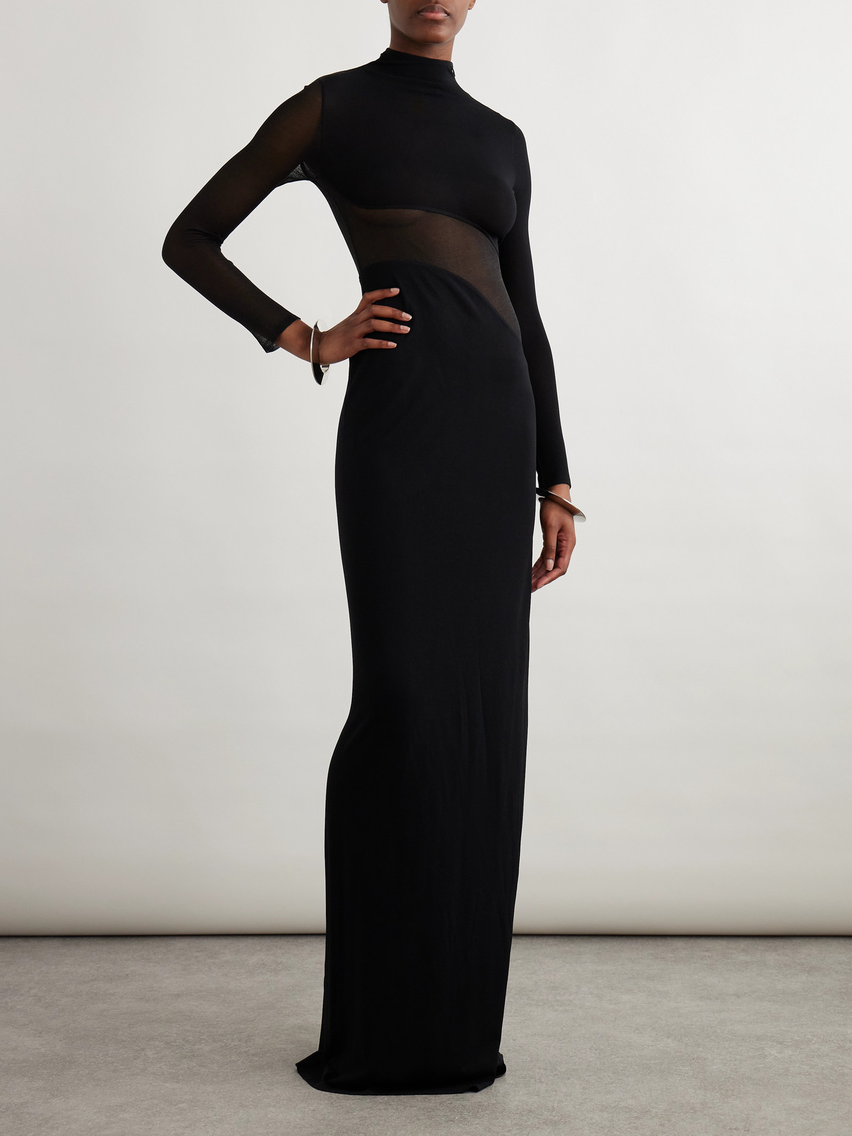 Alaïa Silk Mesh-trimmed Crepe Gown In Black