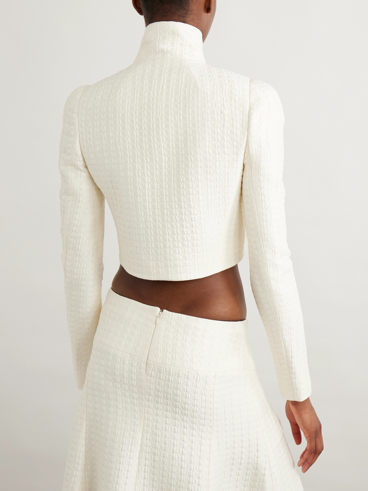 Alaïa Cropped Silk-cloqué Jacket In White