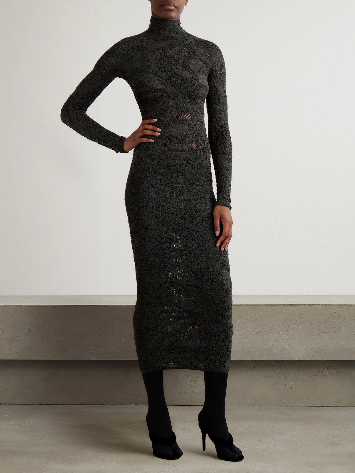 Alaïa Silk-blend Jacquard-knit Midi Dress In Black