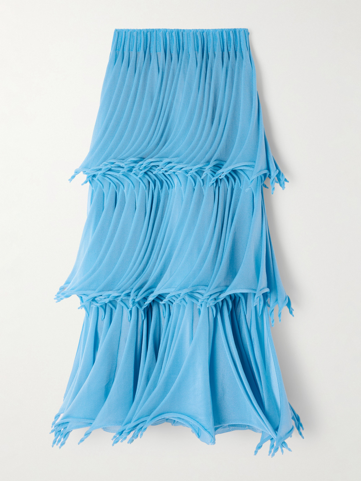 Alaïa Tiered Pleated Knitted Midi Skirt In Blue
