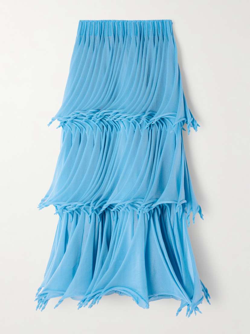 Alaïa Tiered Pleated Knitted Midi Skirt