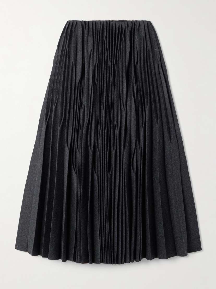 Alaïa Pleated Wool Midi Skirt