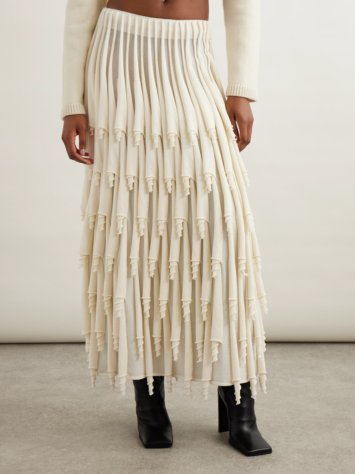 Alaïa Tiered Pleated Wool And Silk-blend Midi Skirt In White