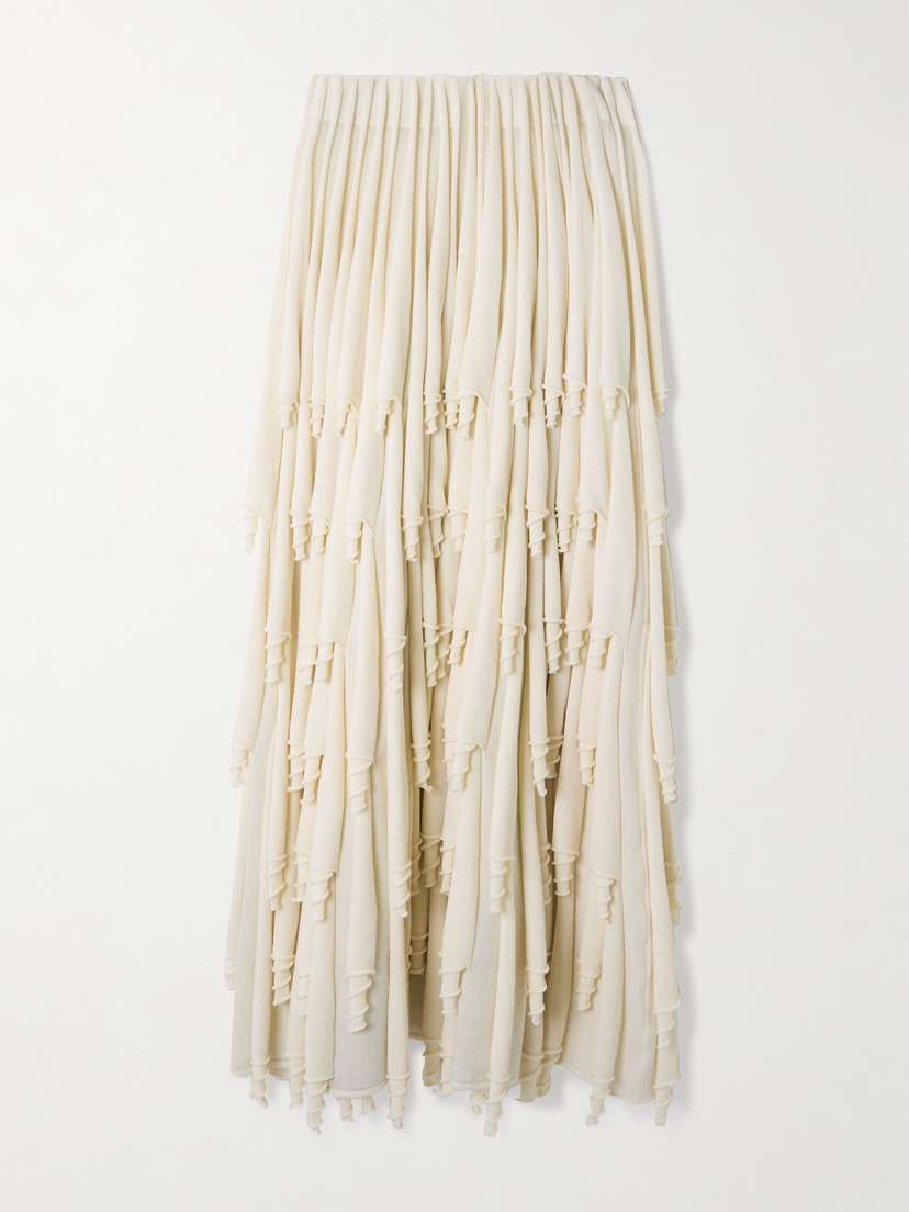Alaïa Tiered Pleated Wool And Silk-blend Midi Skirt