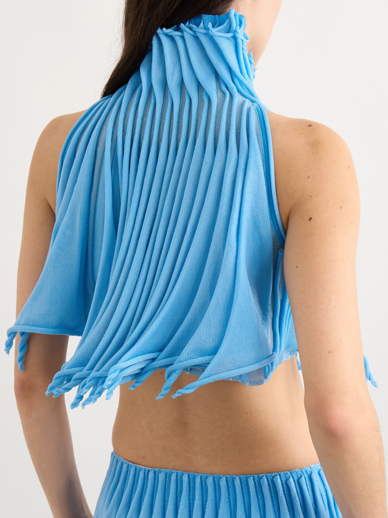 Alaïa Cropped Pleated Knitted Turtleneck Top In Blue