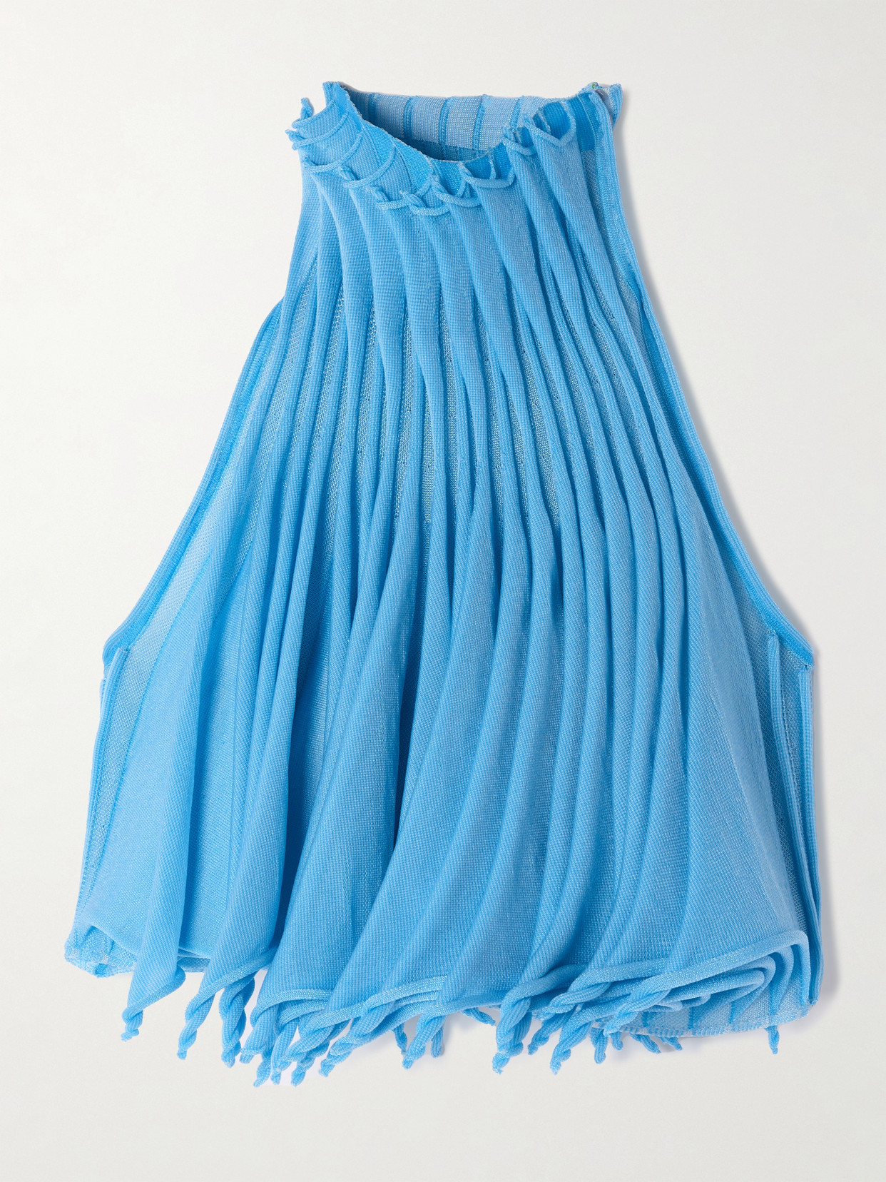 Alaïa Cropped Pleated Knitted Turtleneck Top In Blue
