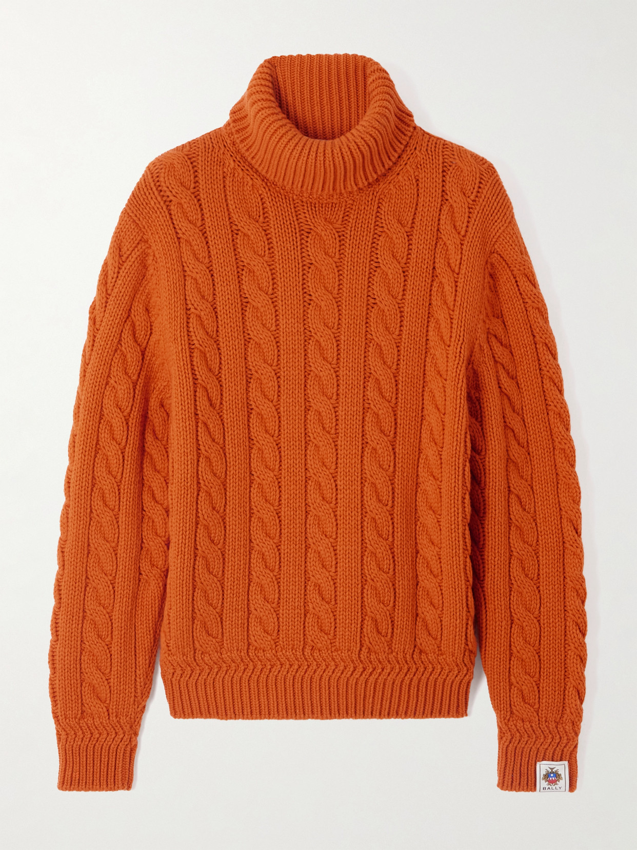 Bally Cable-knit Wool Turtleneck Sweater In Orange