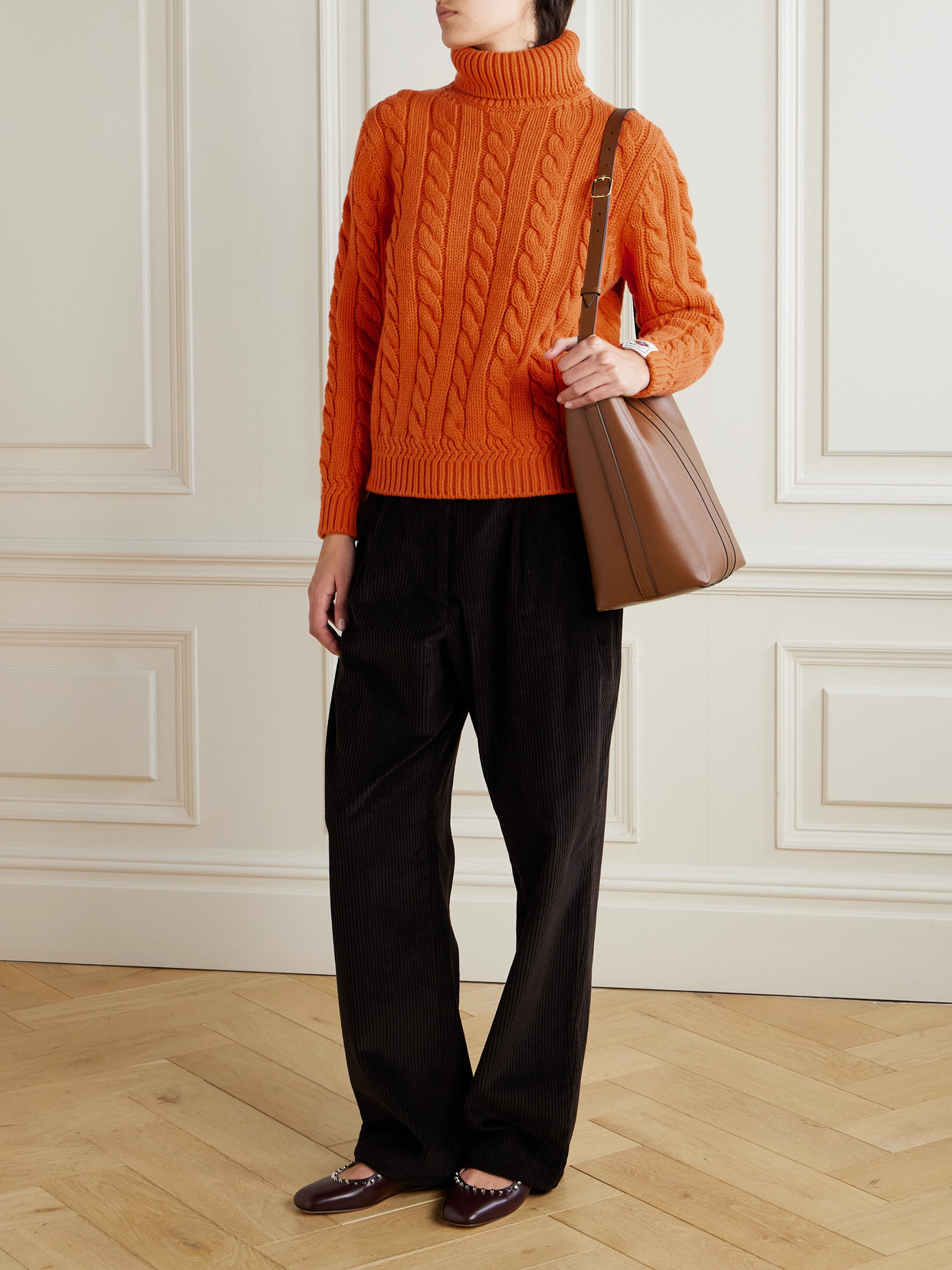 Cable-Knit Wool Turtleneck Sweater