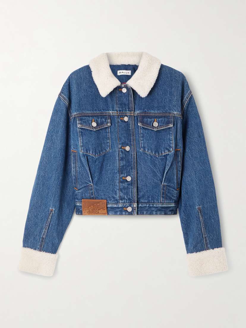 BALLY Cropped Shearling-trimmed Padded Denim Jacket