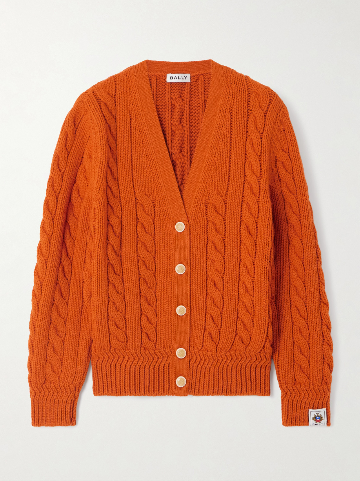 Bally Cable-knit Wool Cardigan In Orange