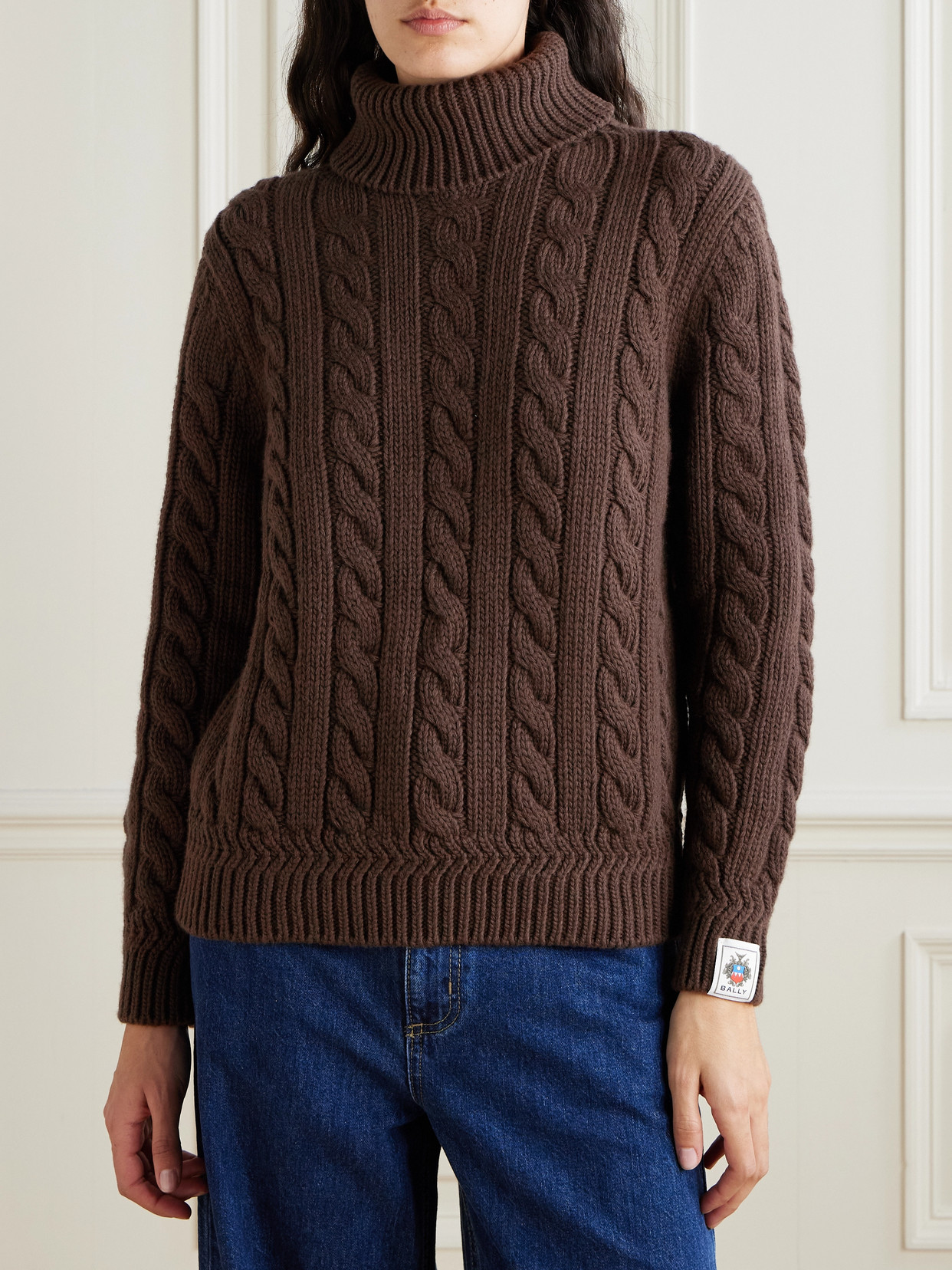 Cable-Knit Wool Turtleneck Sweater