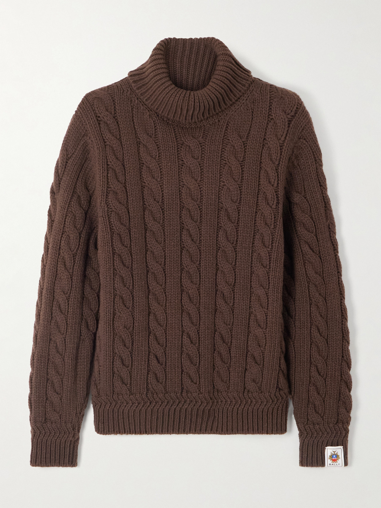 Bally Cable-knit Wool Turtleneck Sweater In Brown