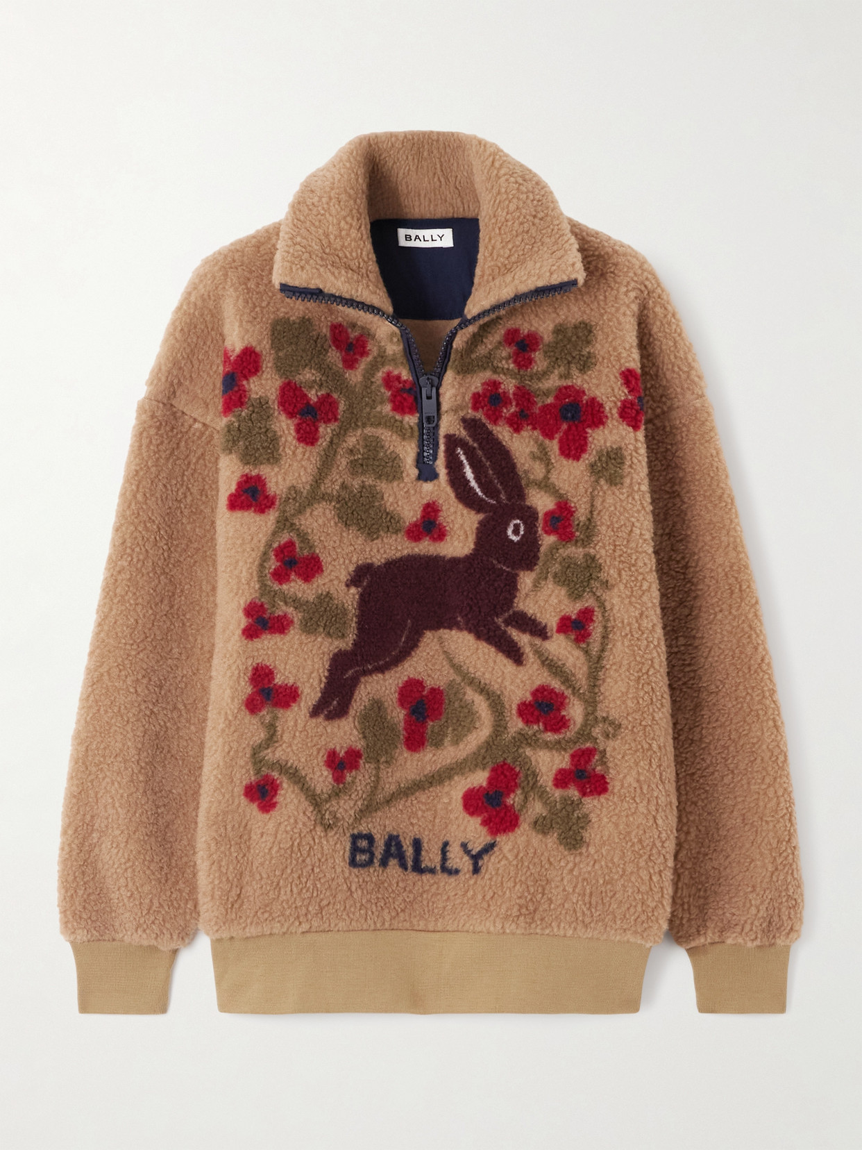 Bally Printed Fleece Half-zip Sweater In Brown
