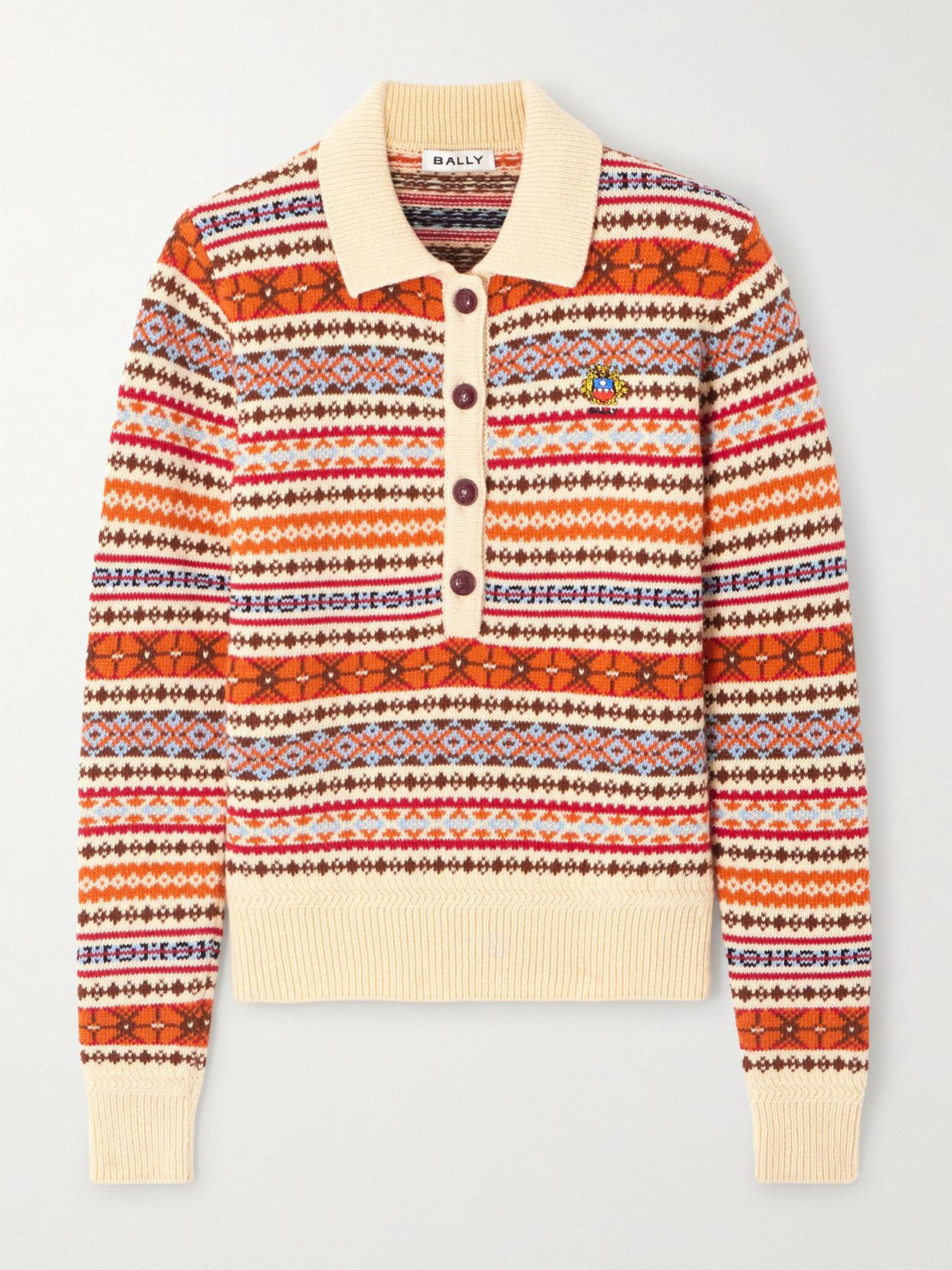 Bally Jacquard-knit Wool Polo Sweater In Multi