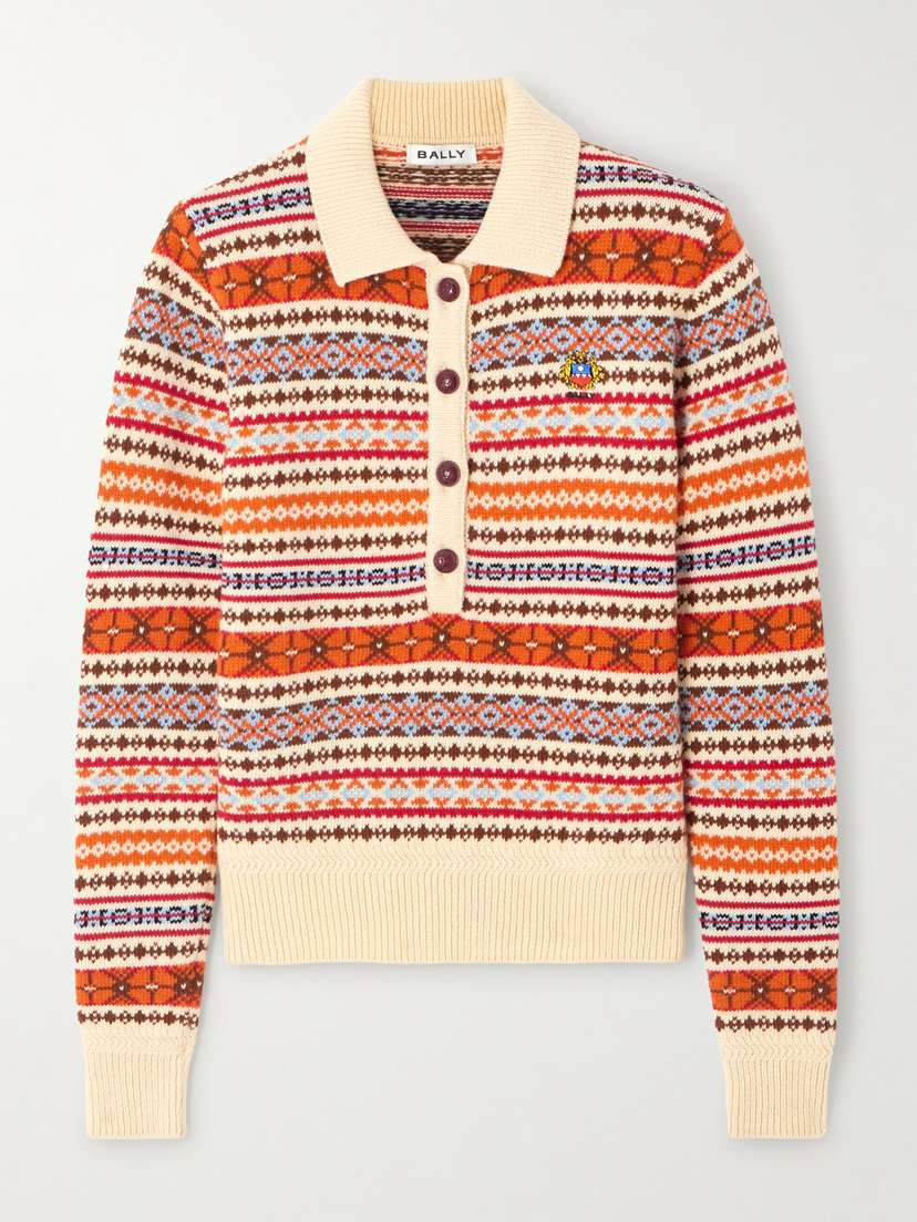BALLY Jacquard-knit Wool Polo Sweater