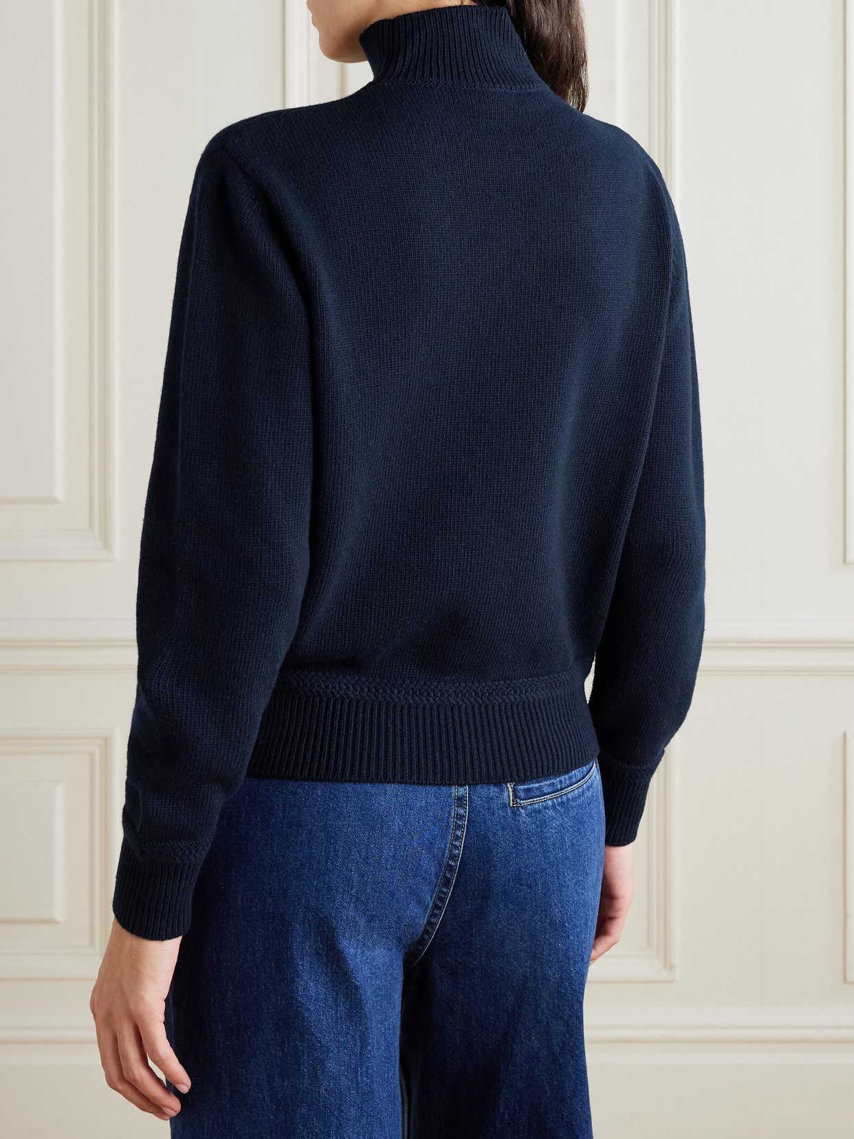 Bally Bead-embellished Embroidered Wool Turtleneck Sweater In Blue