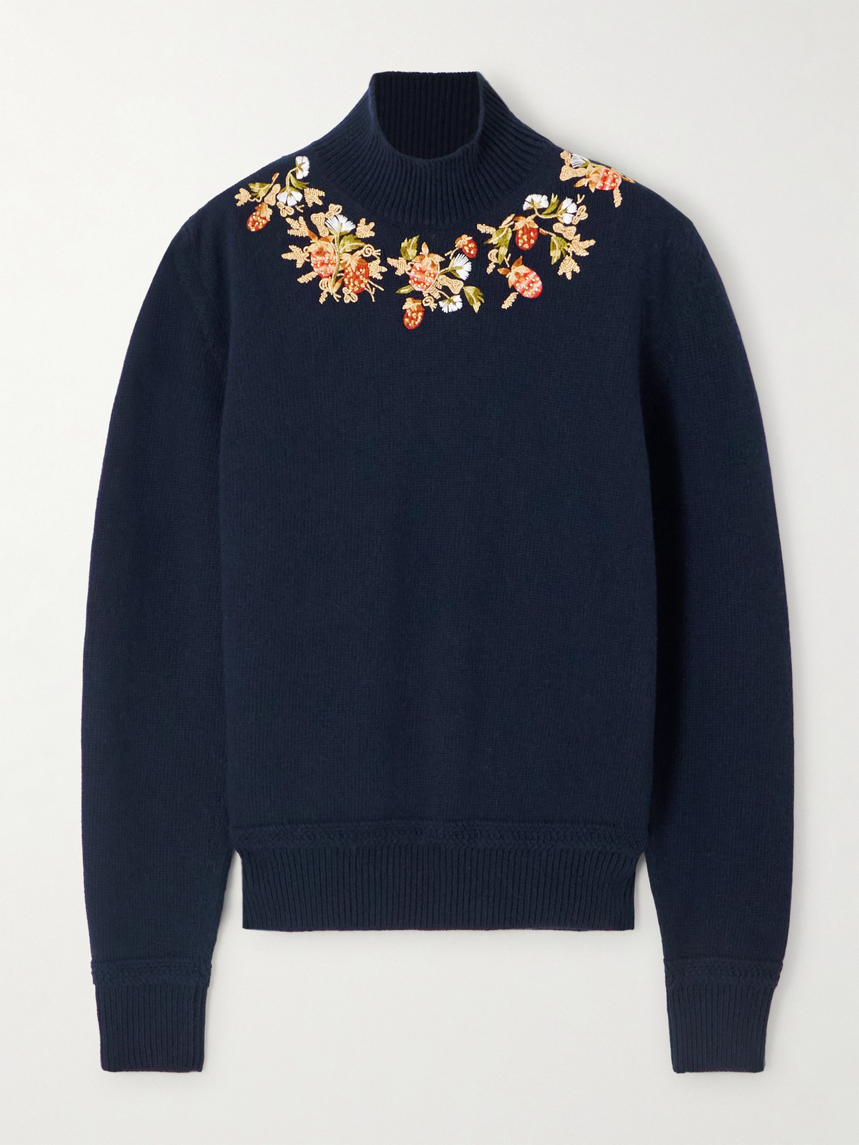Bally Bead-embellished Embroidered Wool Turtleneck Sweater In Blue