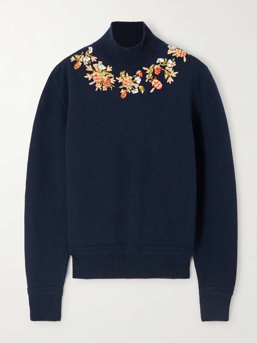 BALLY Bead-embellished Embroidered Wool Turtleneck Sweater