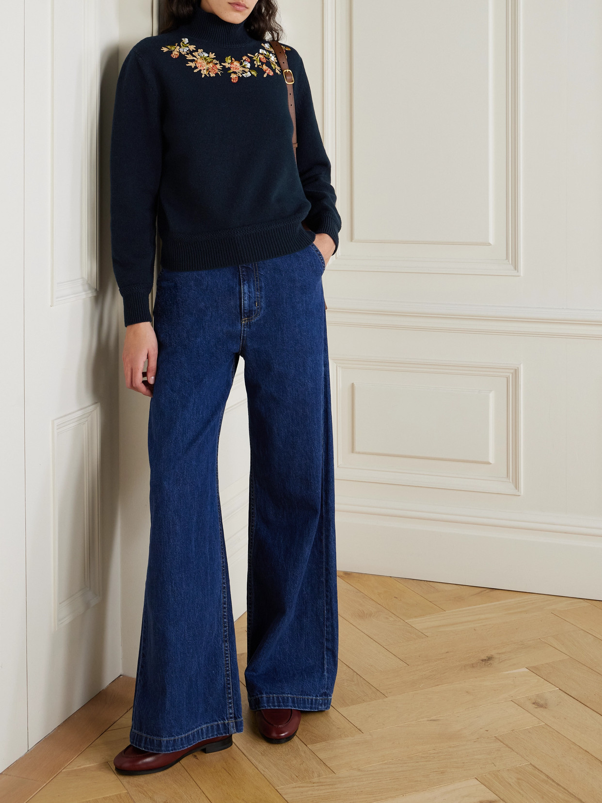 Bally Bead-embellished Embroidered Wool Turtleneck Sweater In Blue