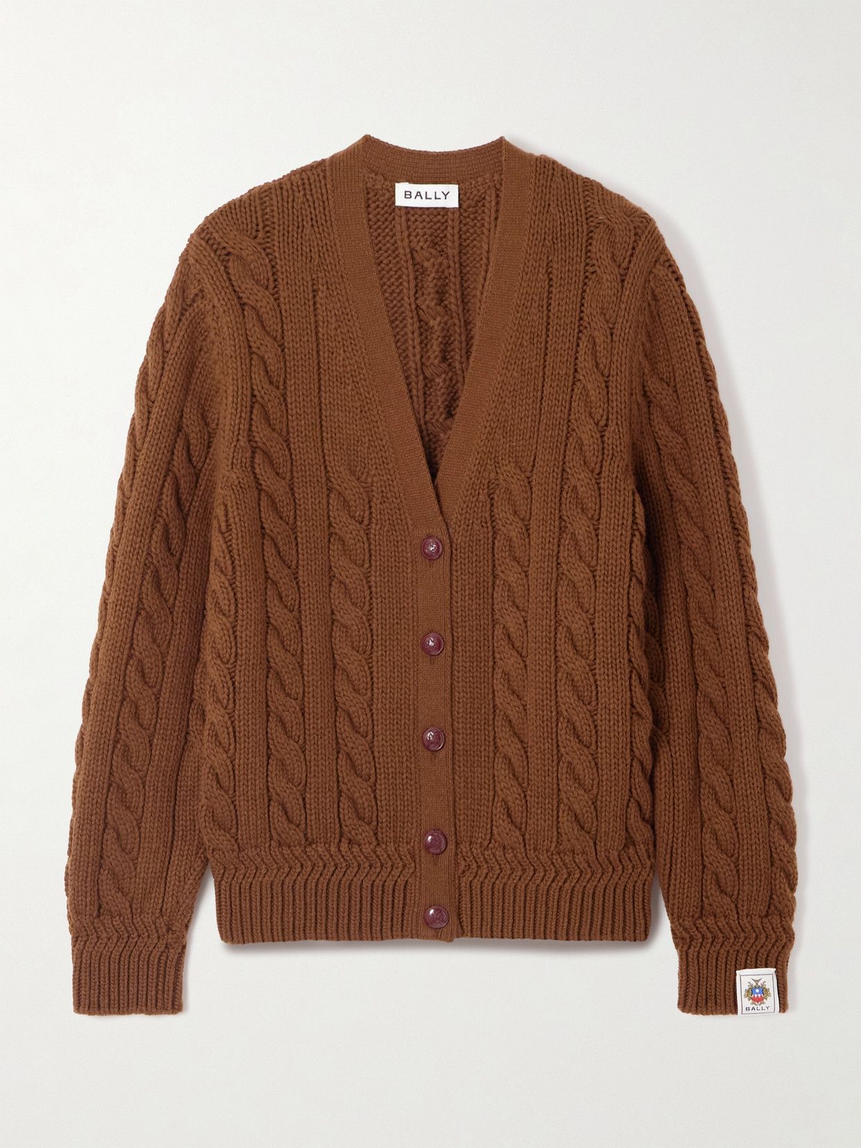 Bally Cable-knit Wool Cardigan In Brown