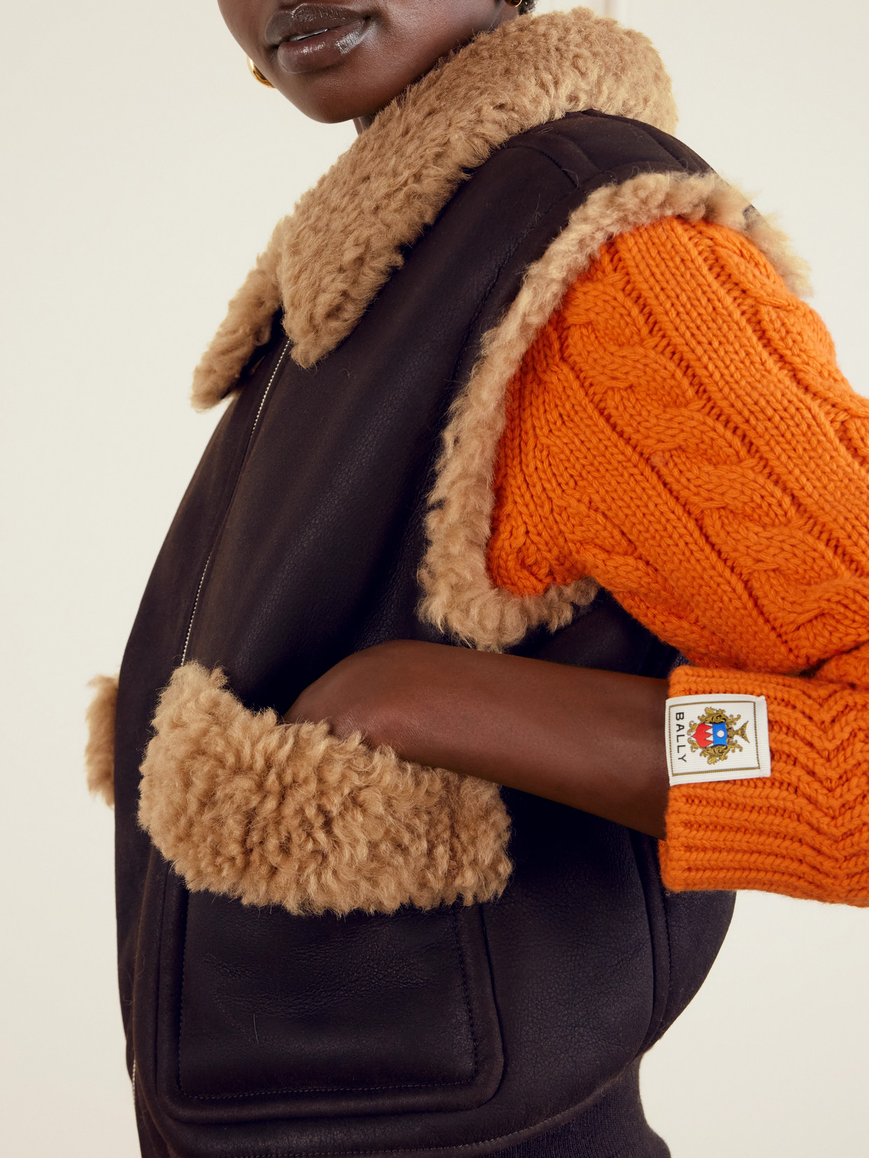 Bally Shearling Vest In Brown