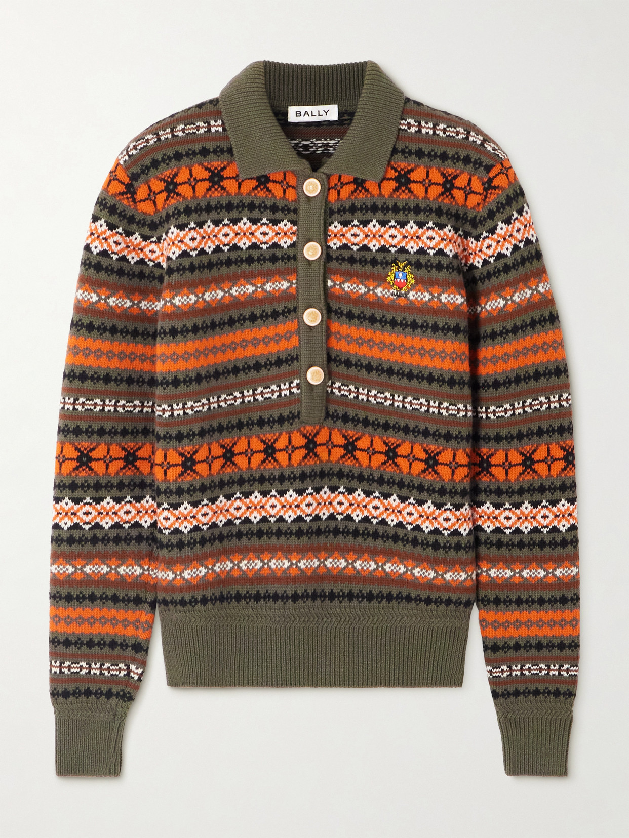 Bally Jacquard-knit Wool Polo Sweater In Green
