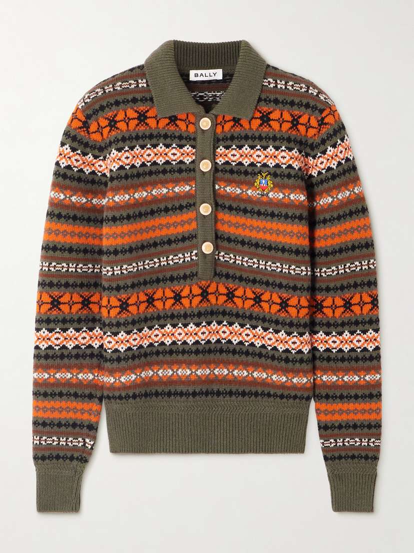 BALLY Jacquard-knit Wool Polo Sweater