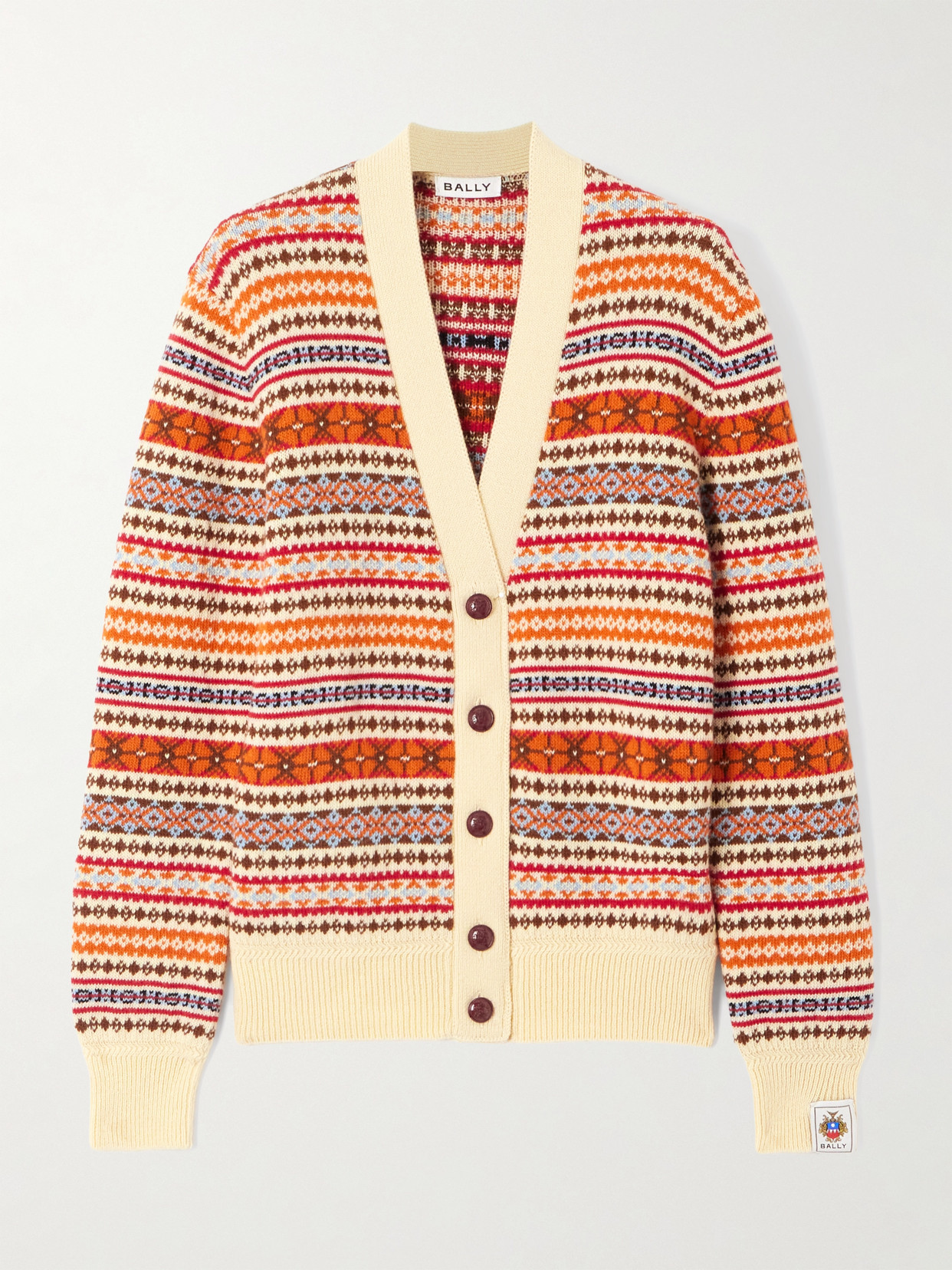 Bally Jacquard-knit Wool Cardigan In Neutral