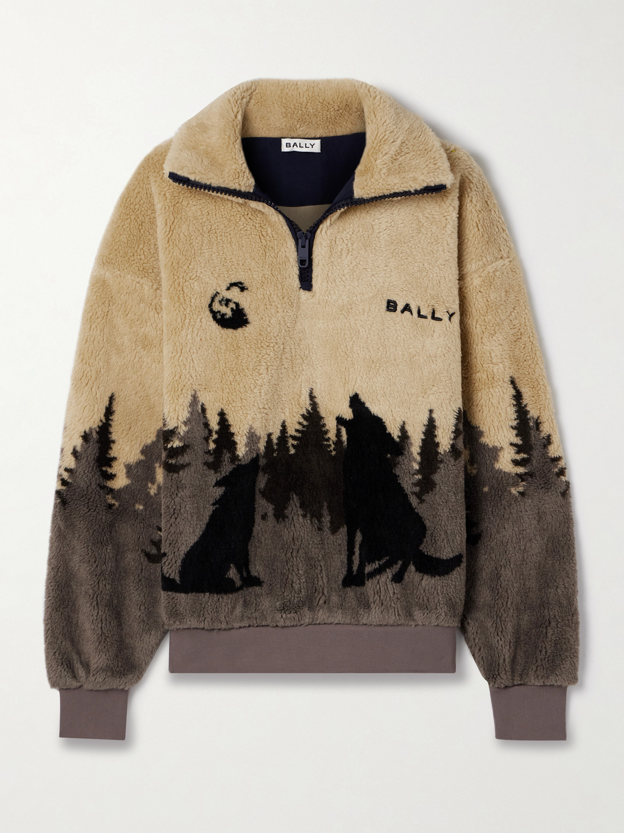 Bally Printed Fleece Half-zip Jacket In Brown