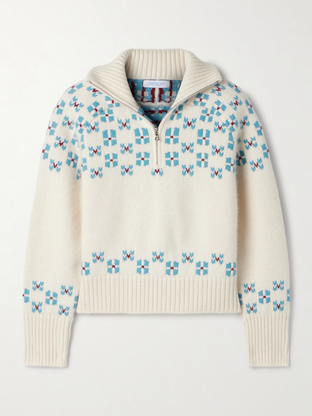 Calle Del Mar Winter Fair Isle Cashmere Half-zip Sweater In White