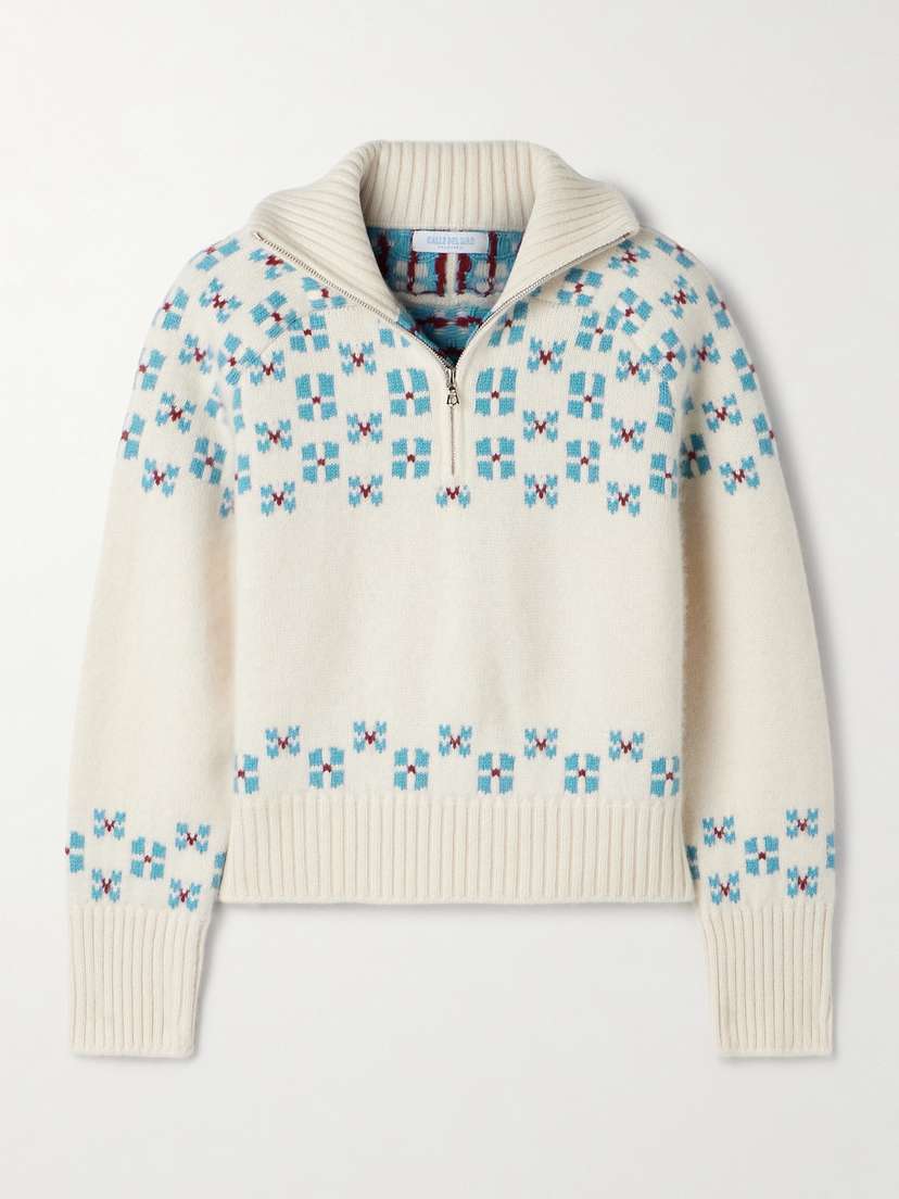 Calle Del Mar Winter Fair Isle Cashmere Half-zip Sweater