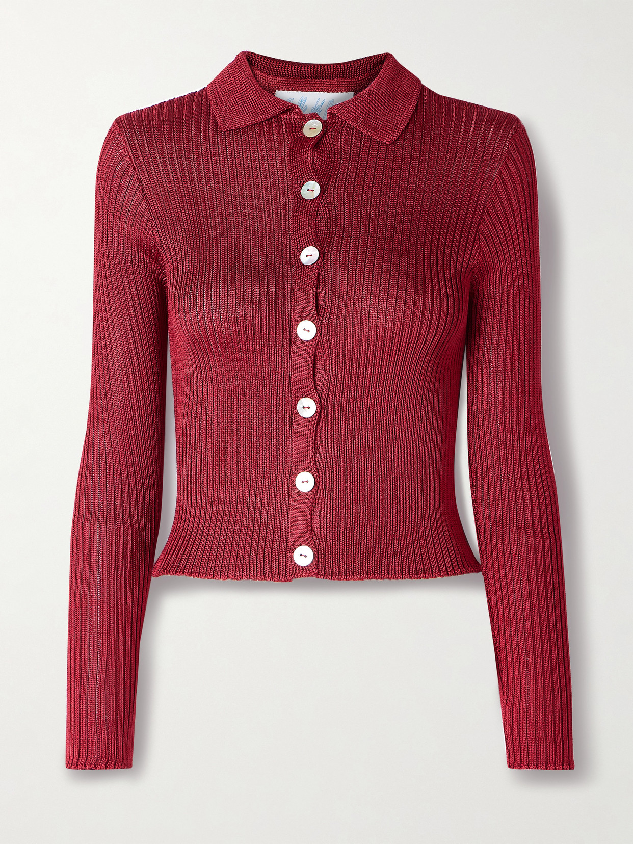 Calle Del Mar Cropped Ribbed-knit Cardigan In Burgundy
