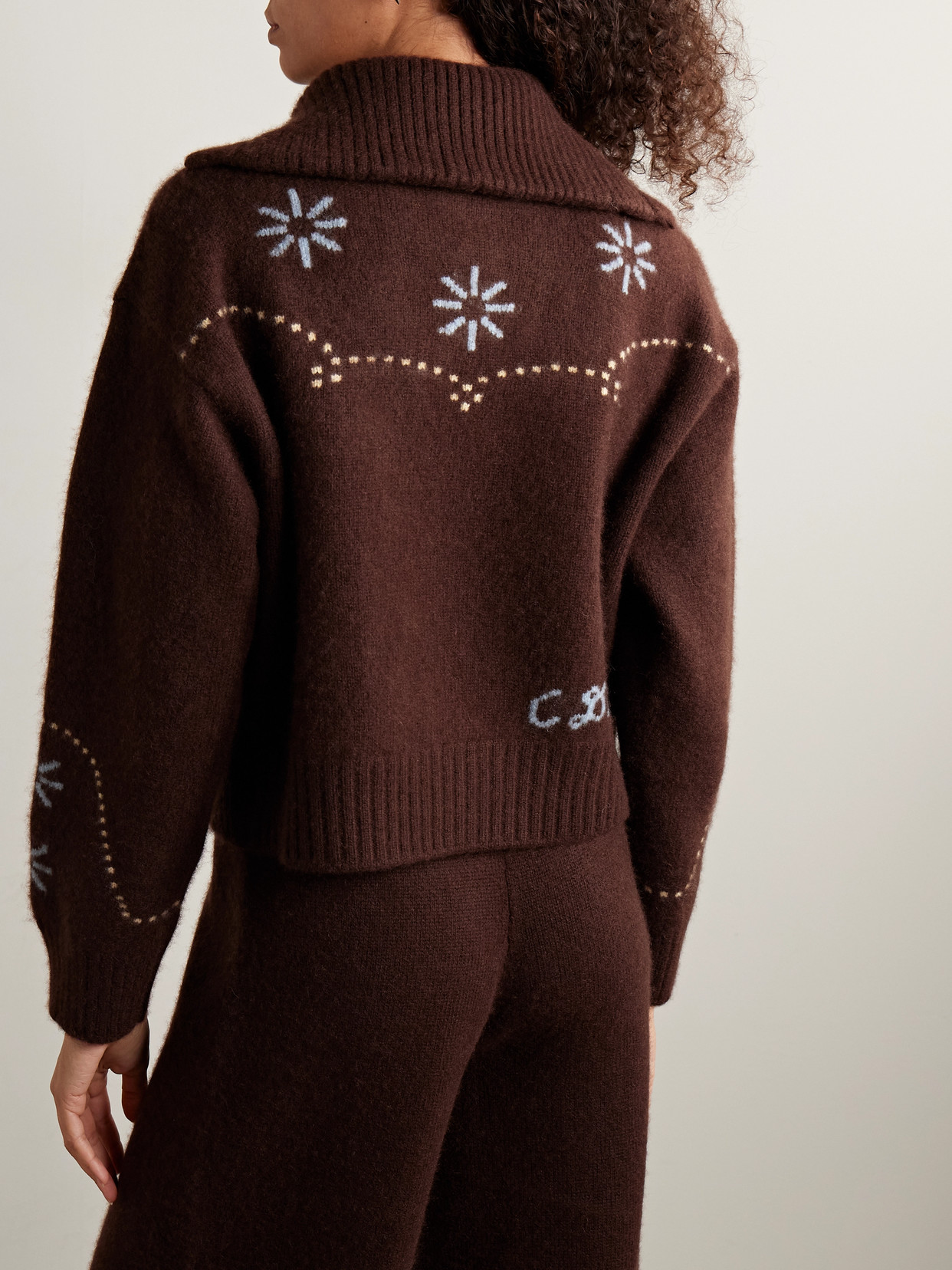 Calle Del Mar Intarsia-knit Cashmere Cardigan In Brown