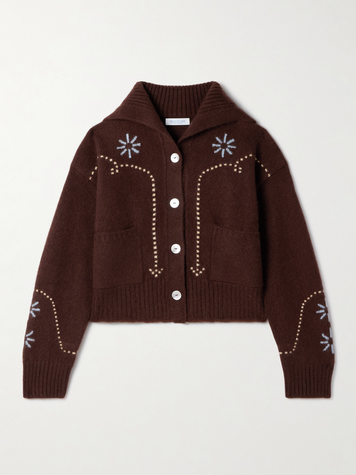 Calle Del Mar Intarsia-knit Cashmere Cardigan In Brown