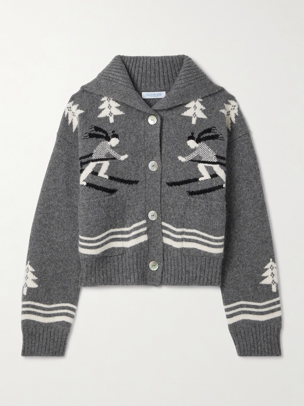 Calle Del Mar Intarsia-knit Cashmere Cardigan In Gray