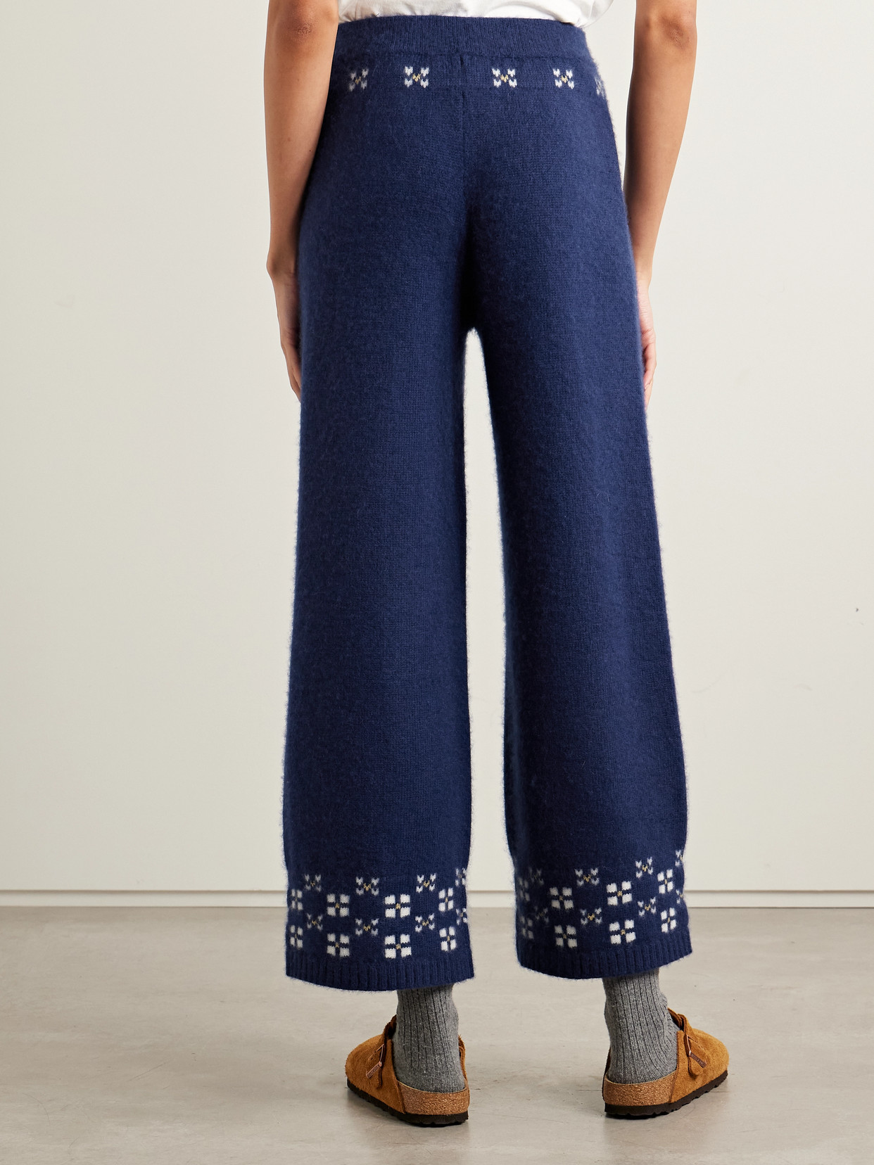 Calle Del Mar Winter Fair Isle Cashmere Wide-leg Pants In Blue