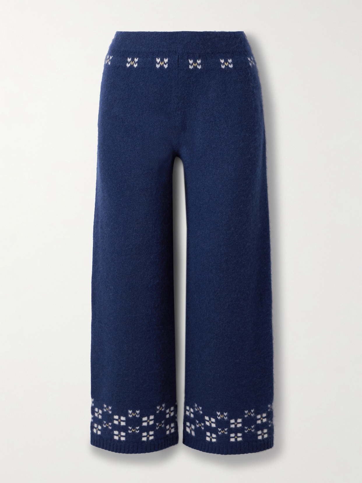 Calle Del Mar Winter Fair Isle Cashmere Wide-leg Pants In Blue