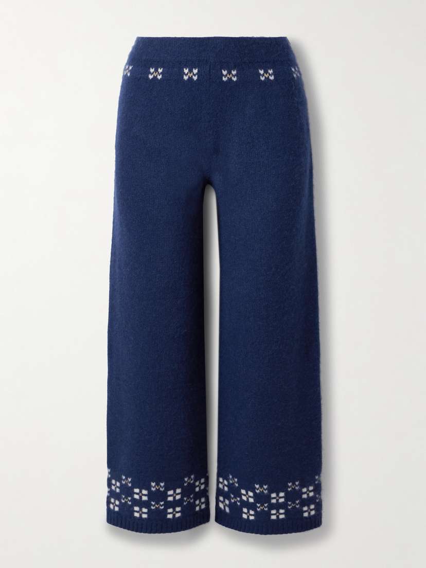Calle Del Mar Winter Fair Isle Cashmere Wide-leg Pants