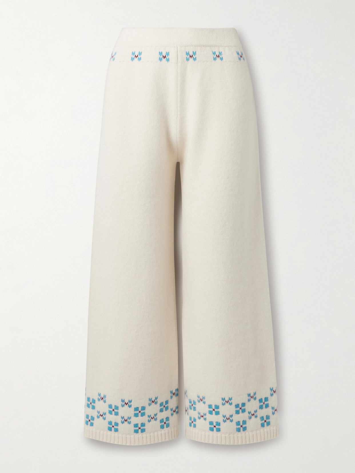 Calle Del Mar Winter Fair Isle Cashmere Wide-leg Pants In White