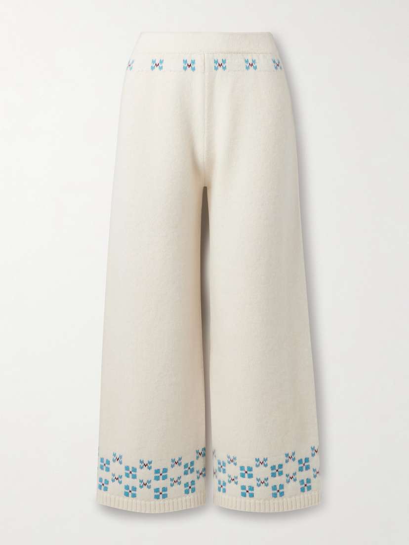Calle Del Mar Winter Fair Isle Cashmere Wide-leg Pants