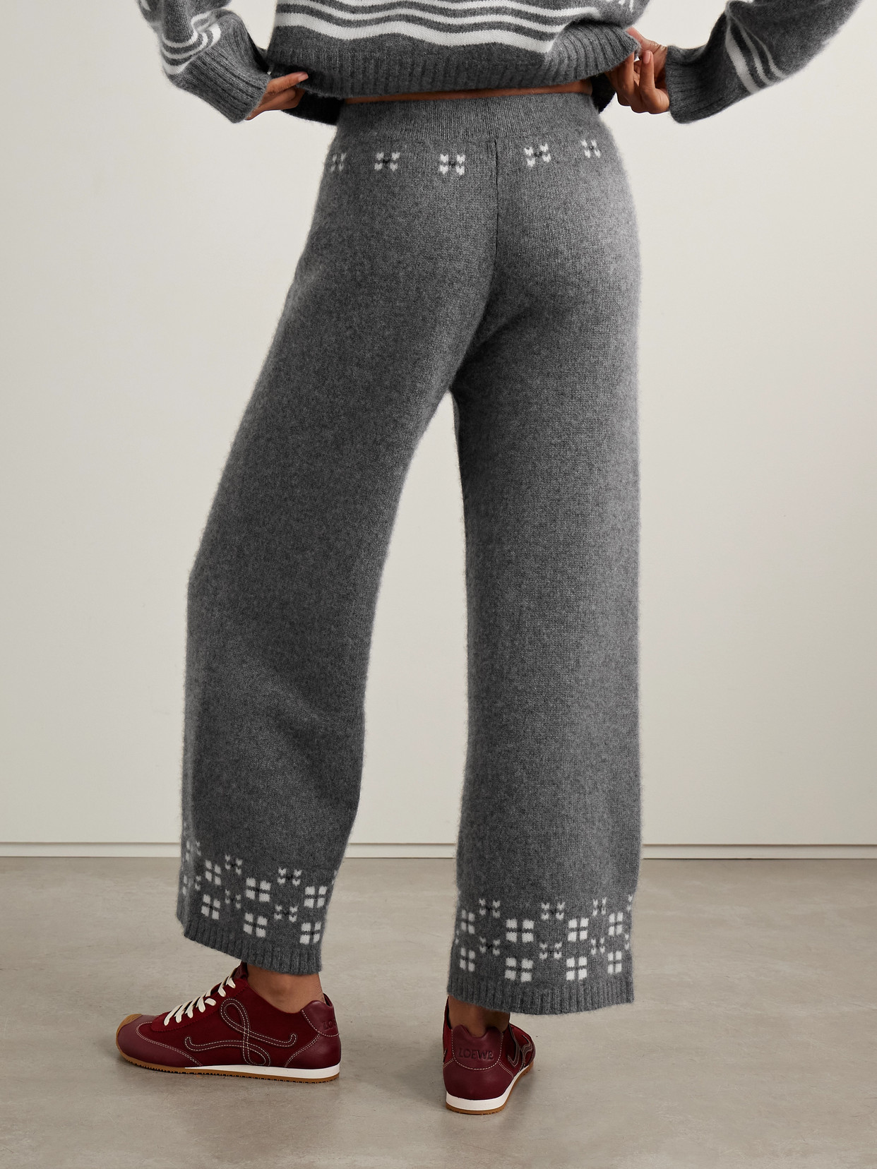 Calle Del Mar Winter Fair Isle Cashmere Wide-leg Pants In Gray