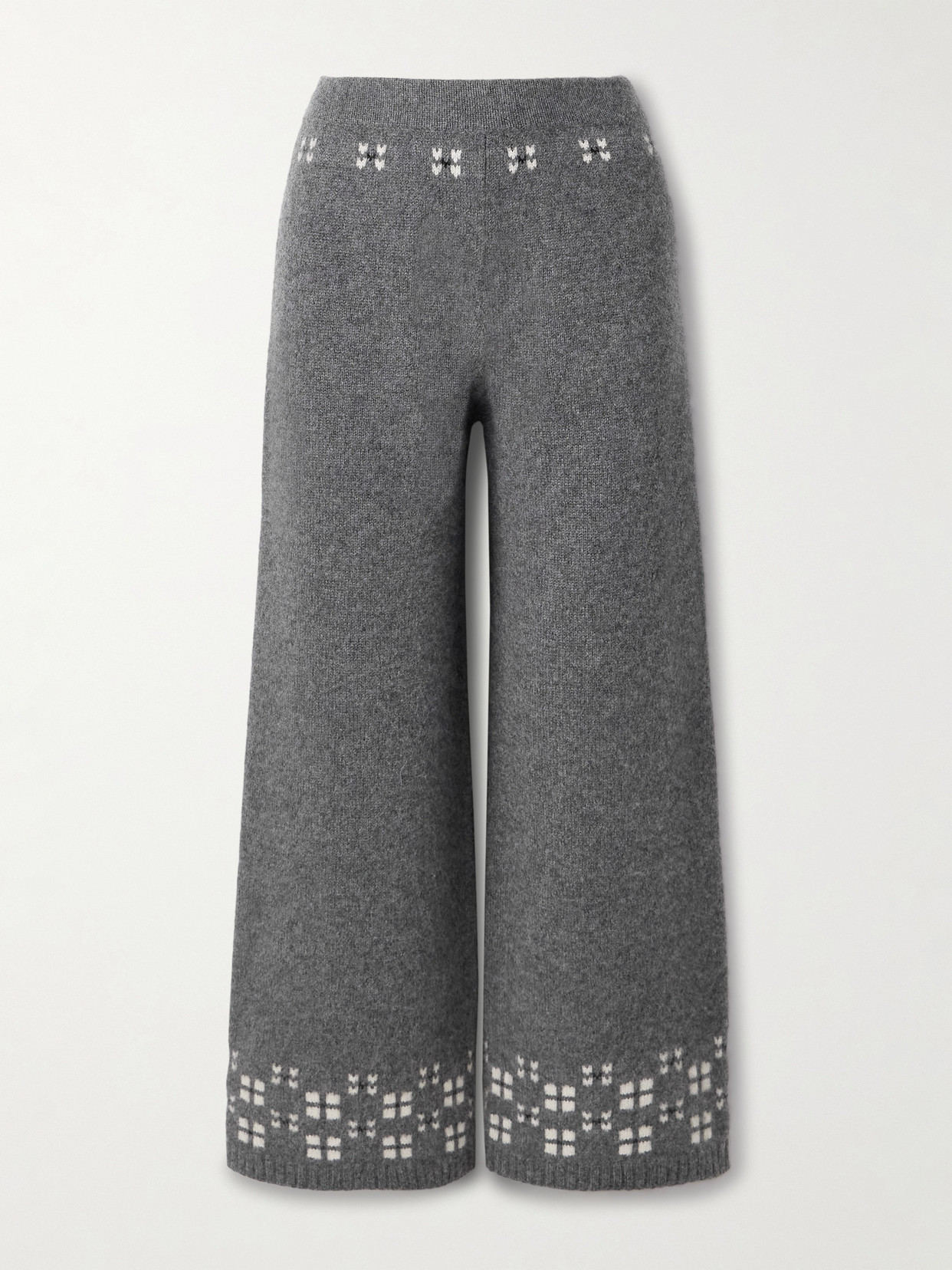 Calle Del Mar Winter Fair Isle Cashmere Wide-leg Pants In Gray