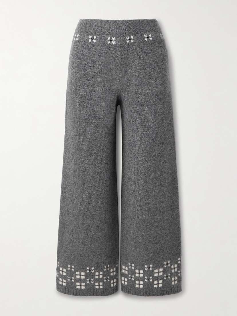 Calle Del Mar Winter Fair Isle Cashmere Wide-leg Pants