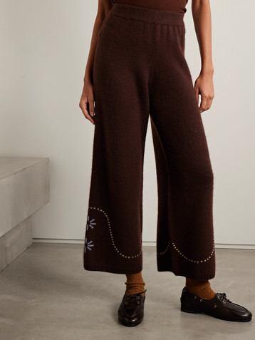 Calle Del Mar Intarsia-knit cashmere wide-leg pants