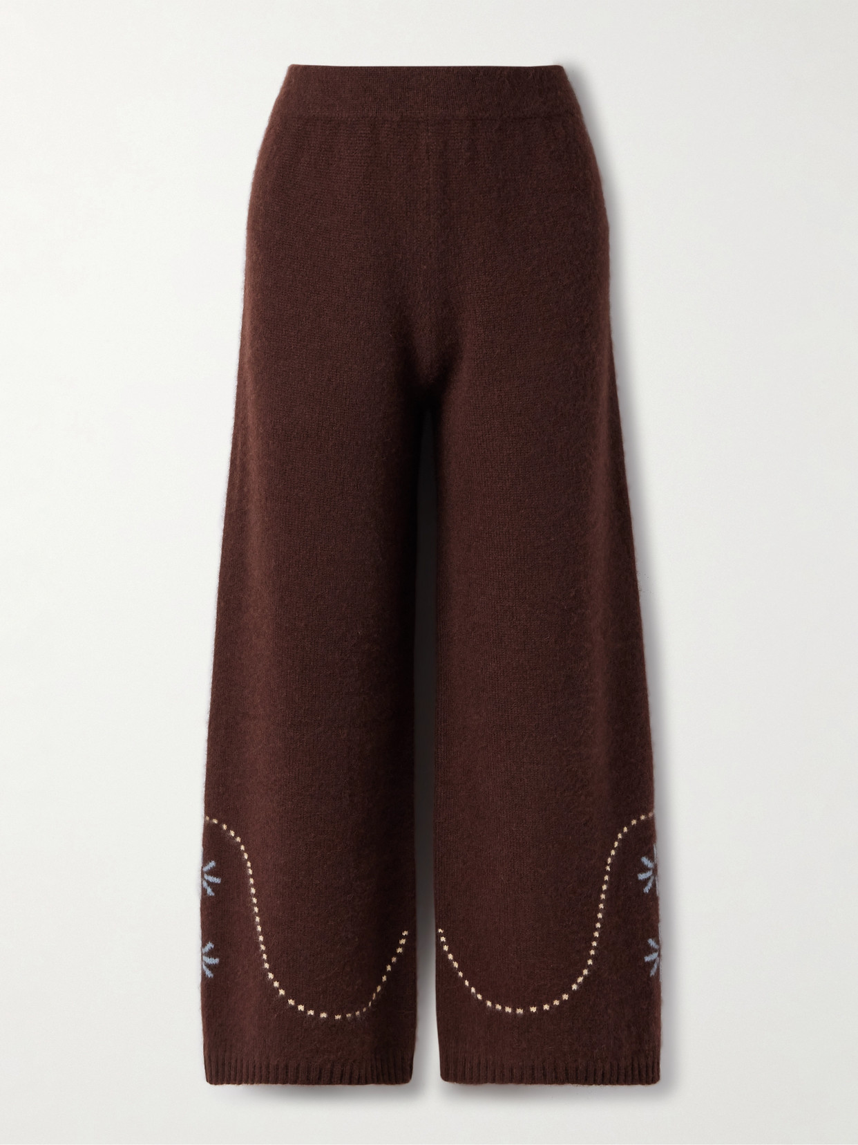 Calle Del Mar Intarsia-knit Cashmere Wide-leg Pants In Brown
