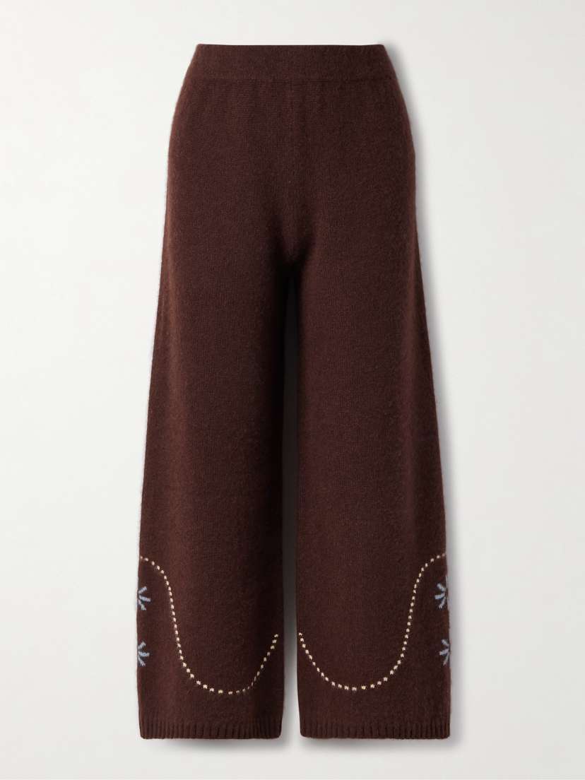 Calle Del Mar Intarsia-knit Cashmere Wide-leg Pants