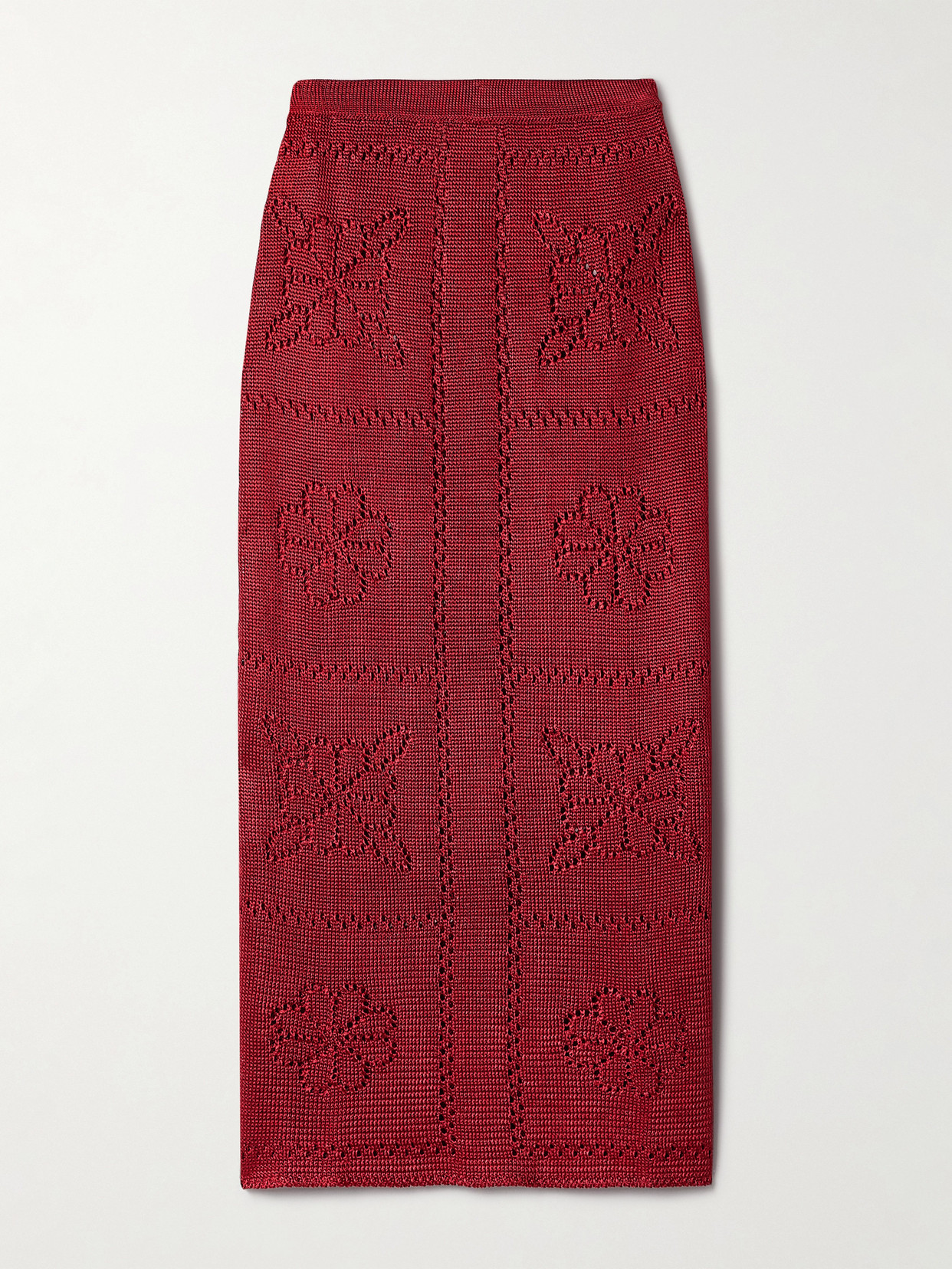 Calle Del Mar Pointelle-knit Midi Skirt In Burgundy